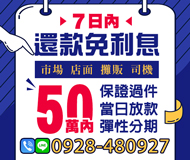 七日內還款免利息 保證過件彈性分期 | 50萬內 當日放款市場店面攤販司機【LINE借錢】