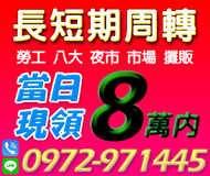 【長短期週轉 當日現領】現金週轉 有工作來電借 | 勞工 夜市 攤販 市場 八大 8萬內【LINE借錢】